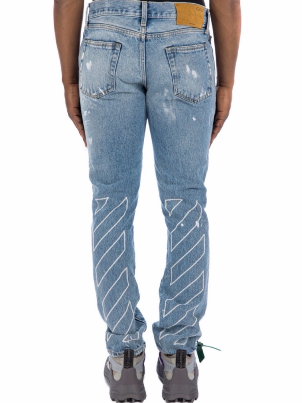 Off-White Light Blue Slim Straight Jeans with Signature Diagonal Stripes